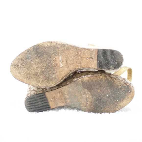 COACH Cathleen Sandals Brown Bronze Gold Wedge 6 - Picture 8 of 8